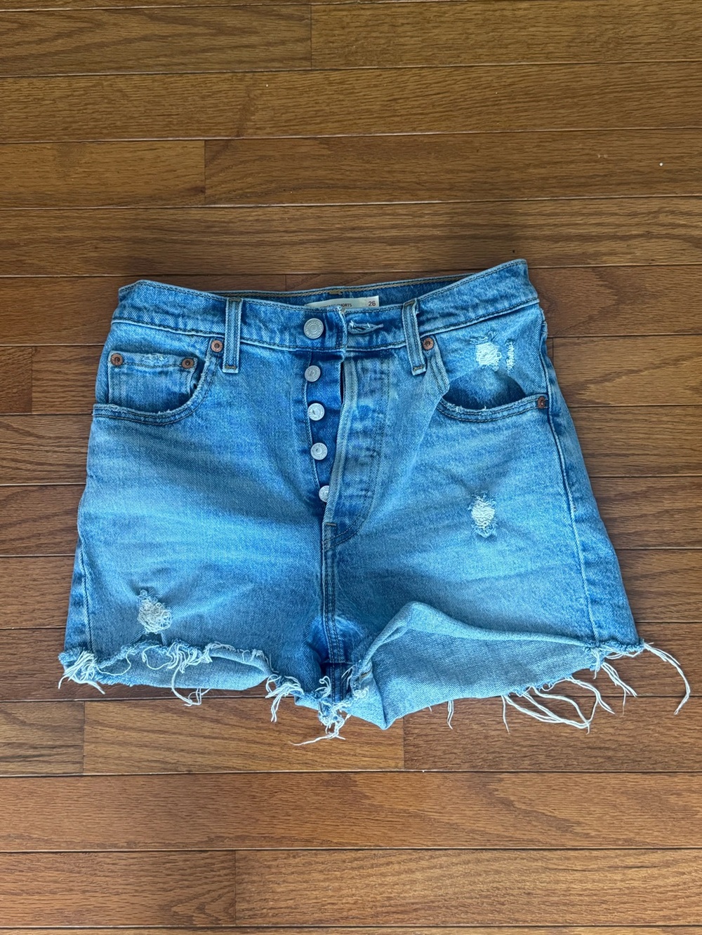 LEVIS High-Rise Ribcage Distressed Denim Women’s Shorts - Light Blue